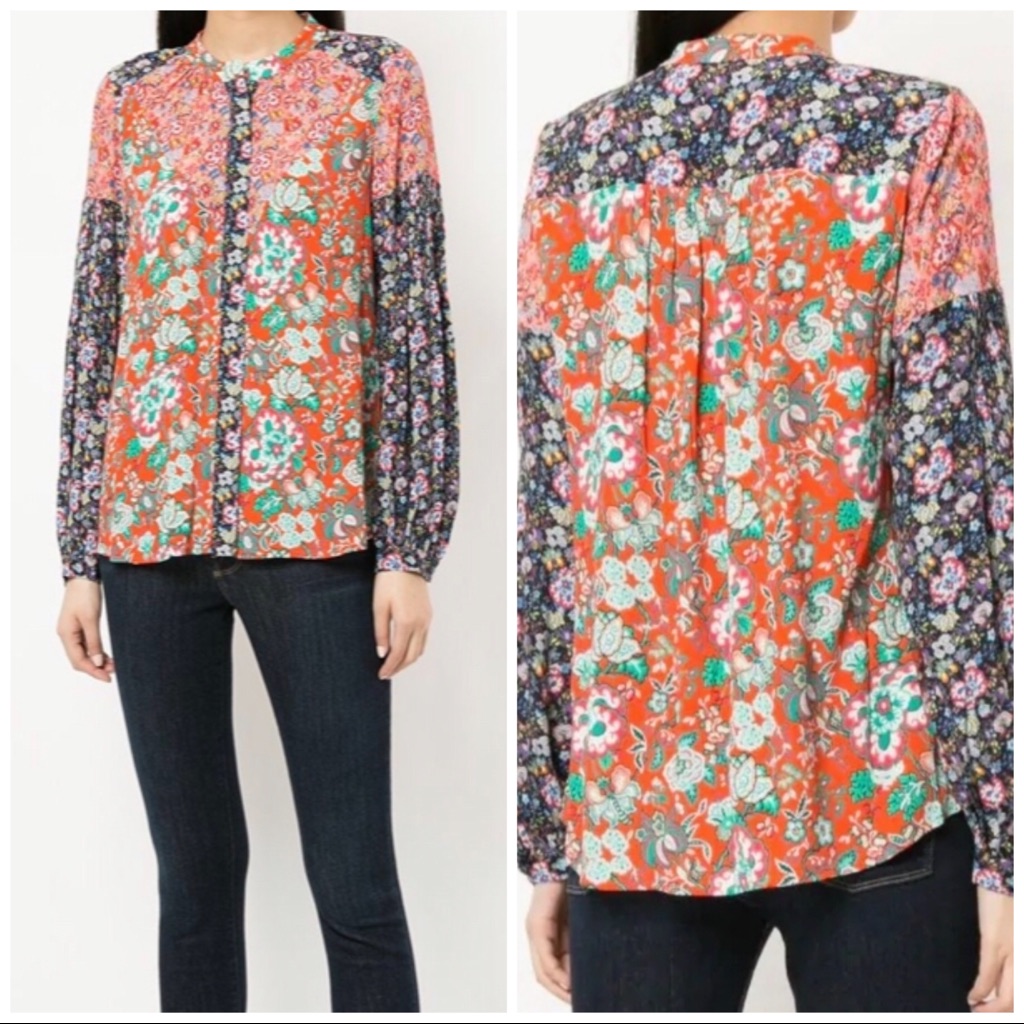 Ruched Mandarin Neck Raglan Blouse S